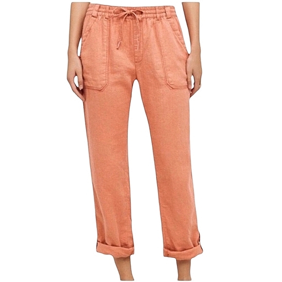 Anthropologie Hei Hei muted red orange linen blend Sightseer cargo pants XL NWT - Picture 1 of 16